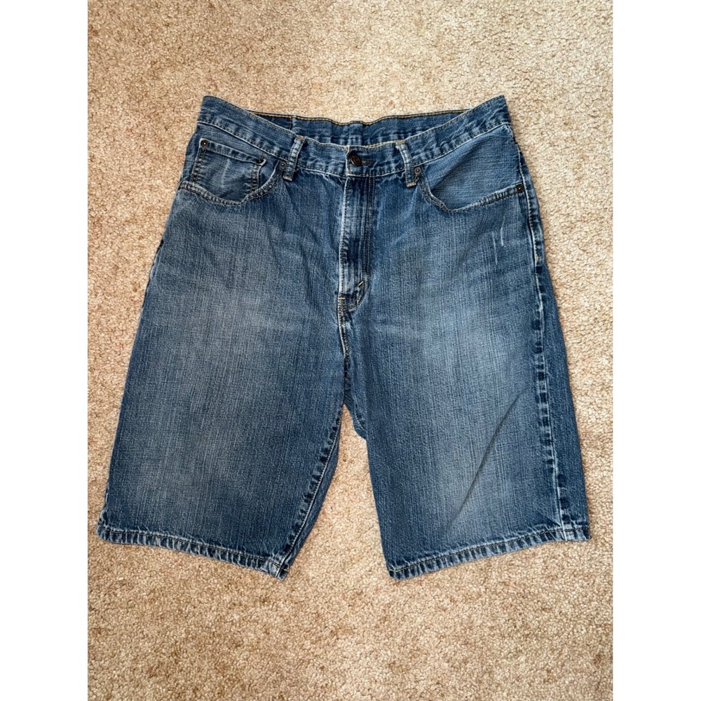 Levi's 569 Loose Straight Denim Shorts Blue Distressed Mens Size 34